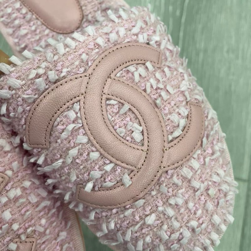 Chanel 粉色平底大logo拖鞋 S號 36-37可穿 有輕微穿著痕跡-1