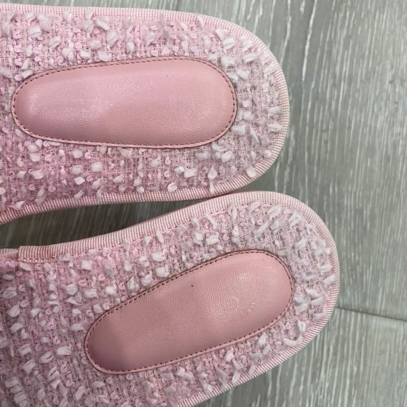 Chanel 粉色平底大logo拖鞋 S號 36-37可穿 有輕微穿著痕跡-3