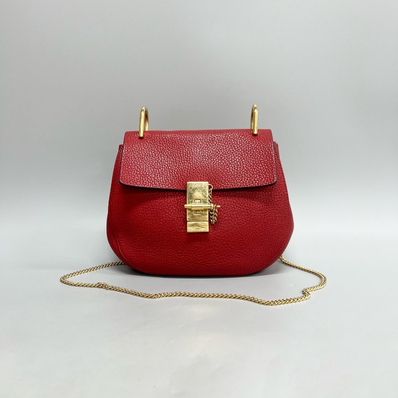 Chloe 紅色全皮中號小豬包 單肩斜挎鏈條包，尺寸23*19cm-0