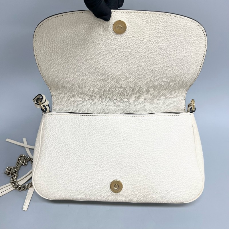 GUCCI/古馳 新款白色荔枝紋soho 流蘇單肩斜挎 鏈條包-6