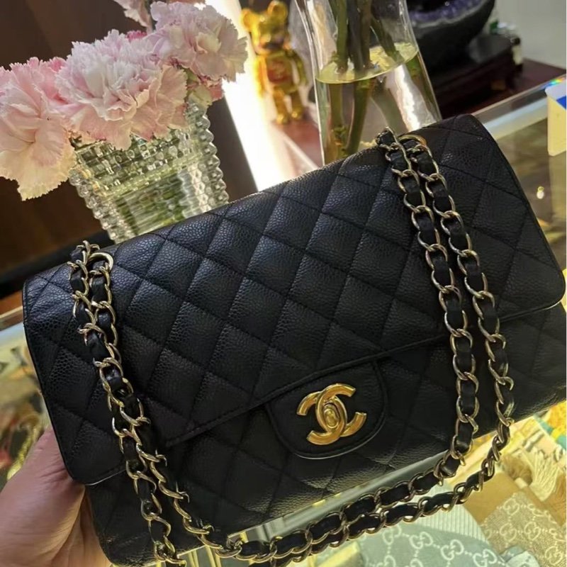 Chanel CF25黑金荔枝皮 配件塵袋-0