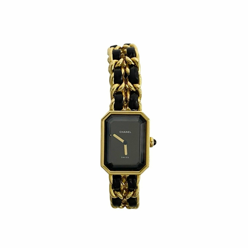 CHANEL Premiere L 女士石英不鏽鋼皮革腕錶,金色和黑色,26575-0