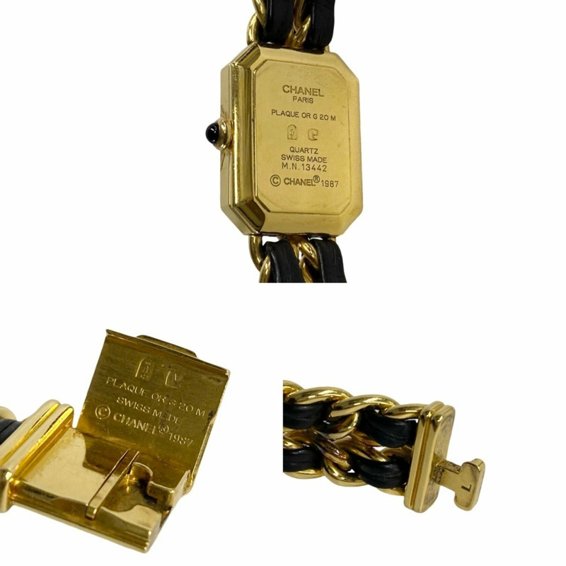 CHANEL Premiere L 女士石英不鏽鋼皮革腕錶,金色和黑色,26575-1