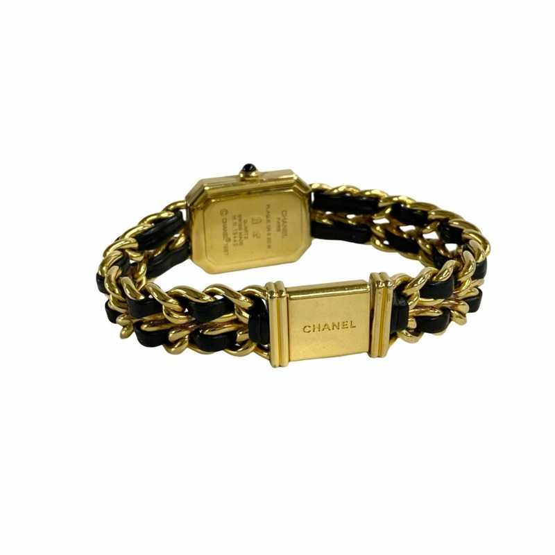 CHANEL Premiere L 女士石英不鏽鋼皮革腕錶,金色和黑色,26575-3