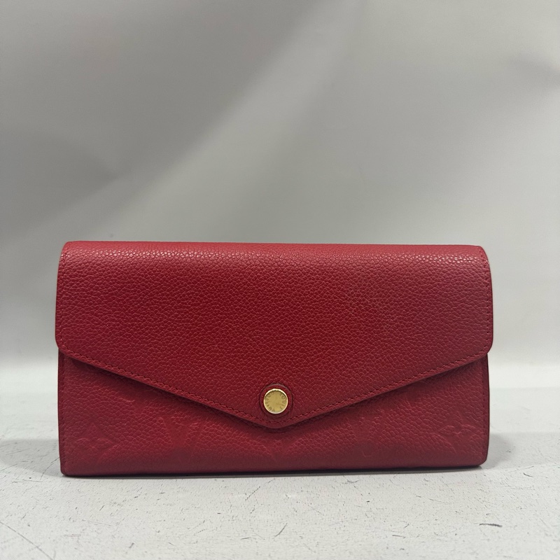 LV m61181 紅色牛皮壓紋金釦信封長夾 sarah-0