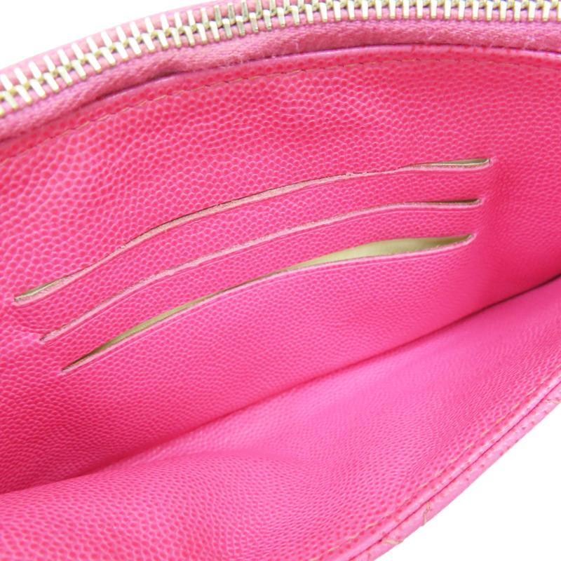 粉色 牛皮 菱格紋 荔枝紋 拉鍊長錢包 金扣-5