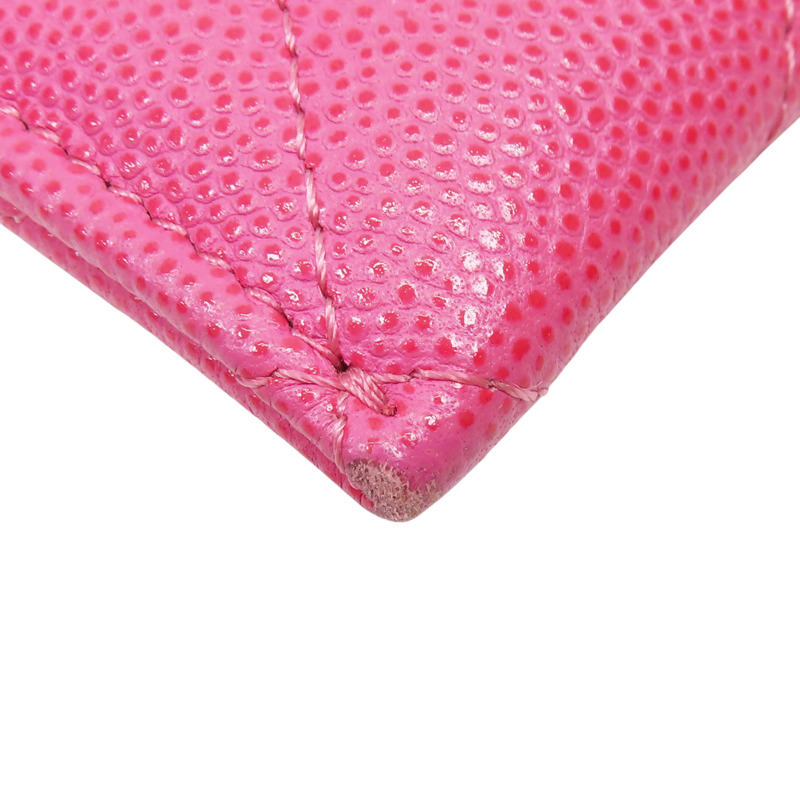 粉色 牛皮 菱格紋 荔枝紋 拉鍊長錢包 金扣-8