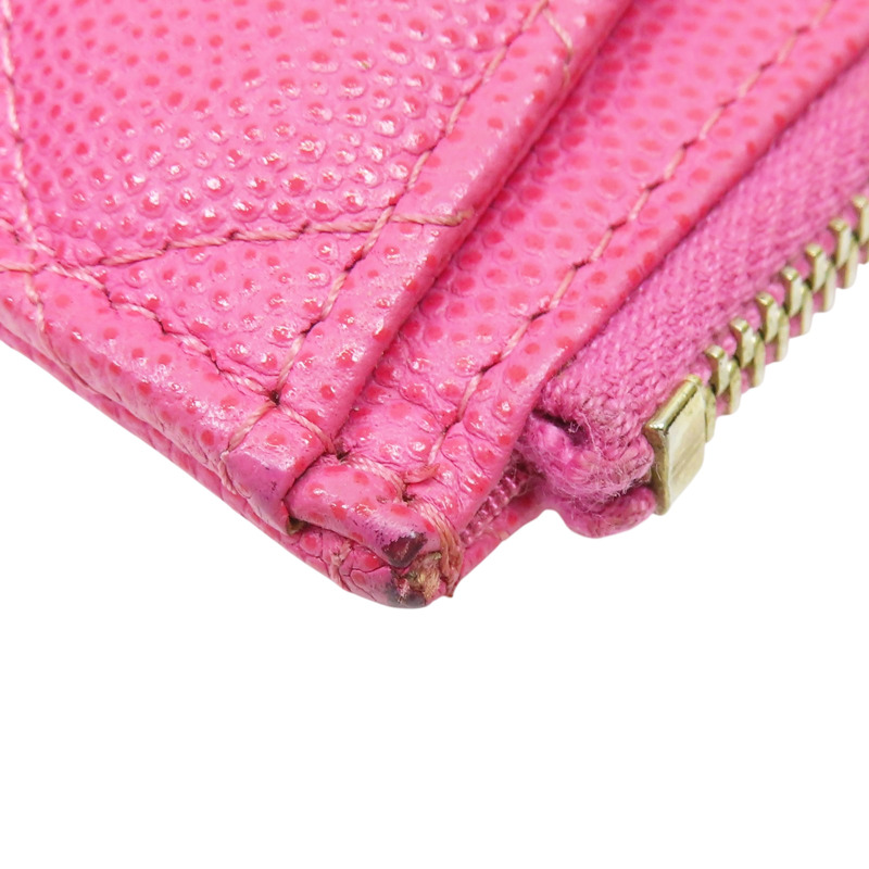 粉色 牛皮 菱格紋 荔枝紋 拉鍊長錢包 金扣-10