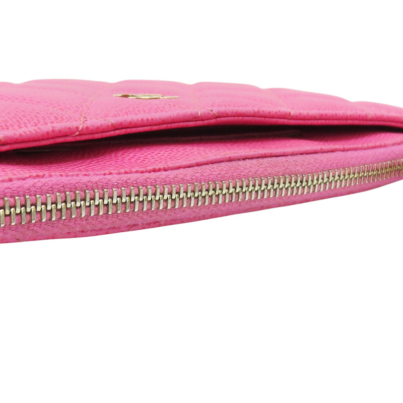 粉色 牛皮 菱格紋 荔枝紋 拉鍊長錢包 金扣-12