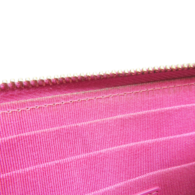 粉色 牛皮 菱格紋 荔枝紋 拉鍊長錢包 金扣-13