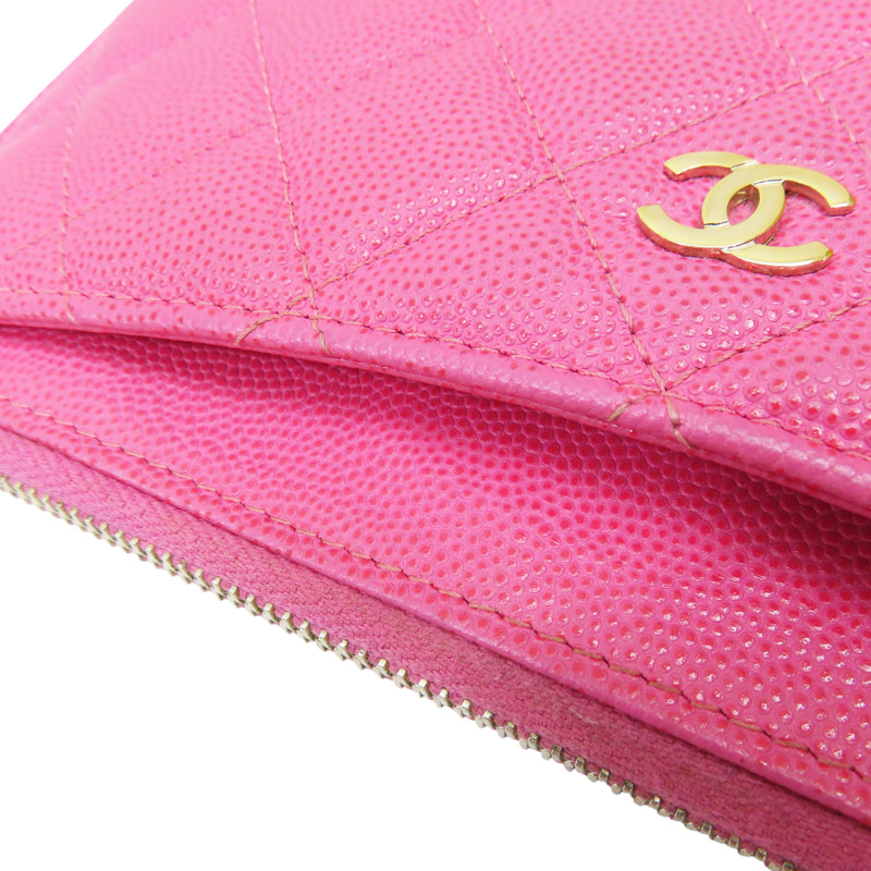 粉色 牛皮 菱格紋 荔枝紋 拉鍊長錢包 金扣-14