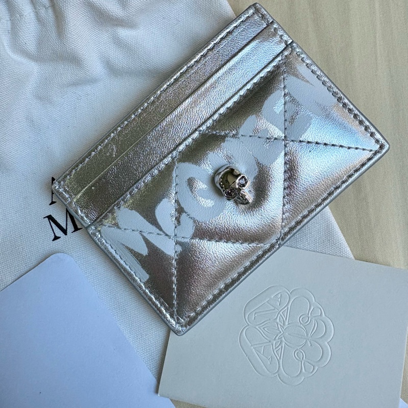 全新 Alexander McQueen 💀銀色金屬牛皮卡夾-1