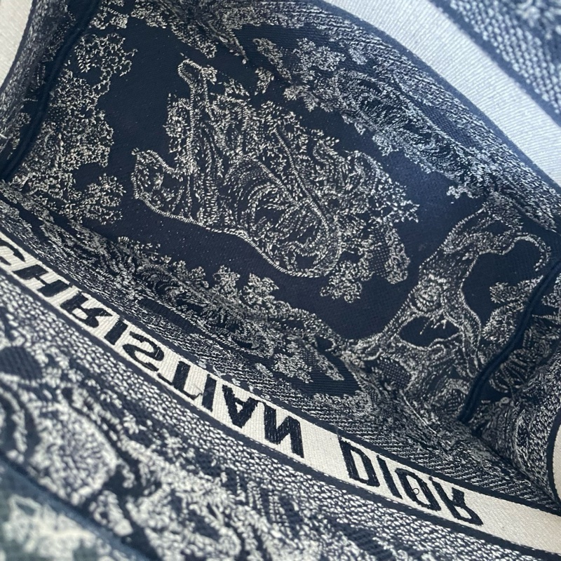 DIOR迪奧 BookTote 托特包系列 老虎圖案茹伊印花深色背景大容量刺繡 刺繡 托特包Tote包購物袋單肩手提包 中號 女款 藍色-7