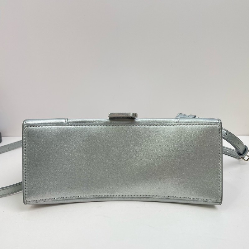 Balenciaga巴黎世家 hourglass 金屬質感 牛皮革 單肩手提包 小號 女款 銀色-3