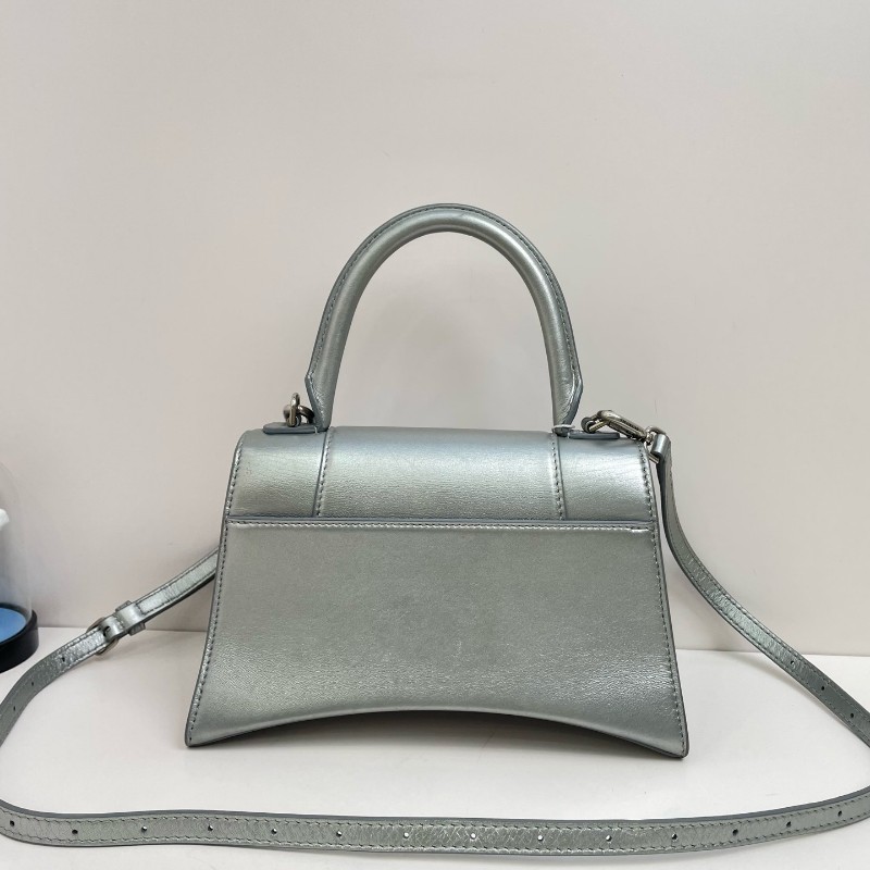 Balenciaga巴黎世家 hourglass 金屬質感 牛皮革 單肩手提包 小號 女款 銀色-4