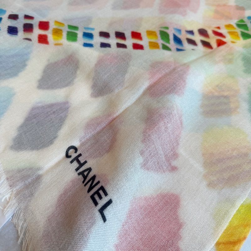 Chanel 喀什米爾圍巾方塊彩色 好好摸-2