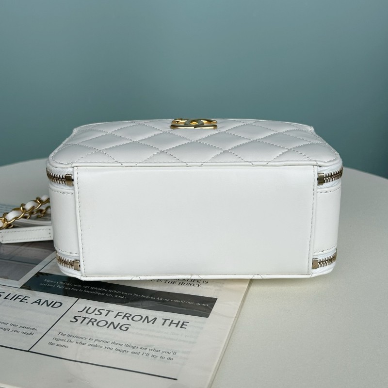 Chanel香奈兒 晶片款23P 彩虹手柄 白色油蠟皮 手提包 肩背包 相機包 底長19厘米-3