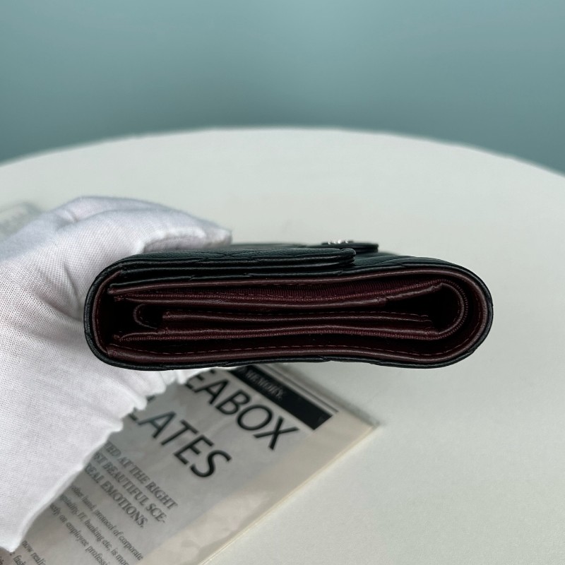 Chanel香奈兒 黑銀羊皮 三折長夾 銀包 錢包 19開-2