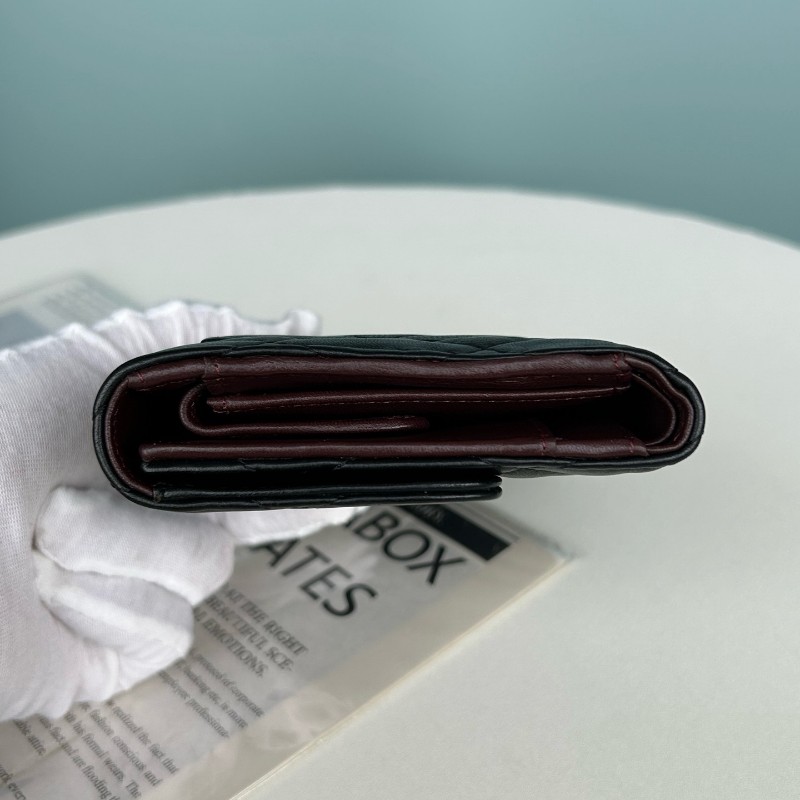 Chanel香奈兒 黑銀羊皮 三折長夾 銀包 錢包 19開-3