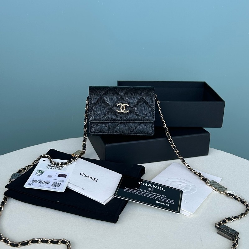 Chanel香奈兒 黑金荔枝紋牛皮 卡包 鏈條包 斜背包-0