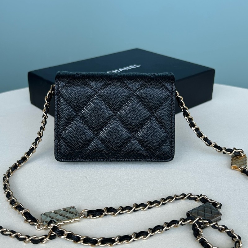 Chanel香奈兒 黑金荔枝紋牛皮 卡包 鏈條包 斜背包-1