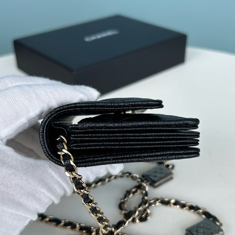 Chanel香奈兒 黑金荔枝紋牛皮 卡包 鏈條包 斜背包-2