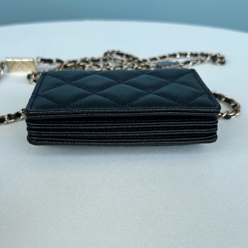 Chanel香奈兒 黑金荔枝紋牛皮 卡包 鏈條包 斜背包-3