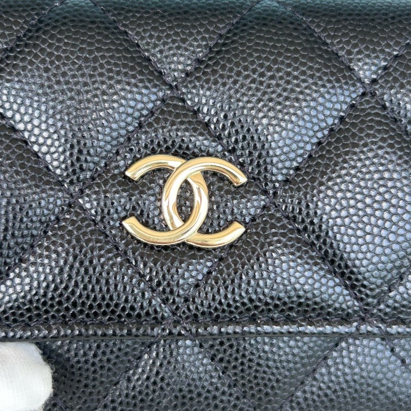 Chanel香奈兒 黑金荔枝紋牛皮 卡包 鏈條包 斜背包-4