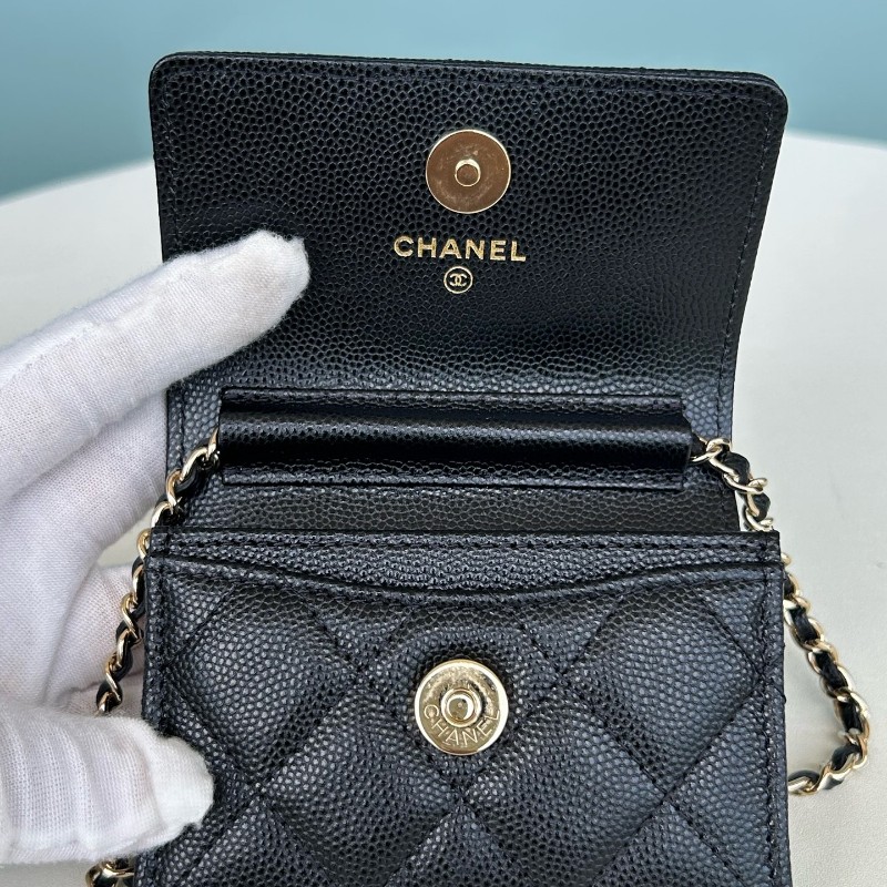 Chanel香奈兒 黑金荔枝紋牛皮 卡包 鏈條包 斜背包-5