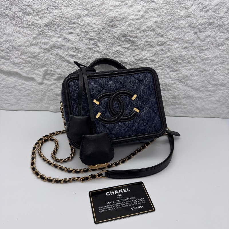 Chanel/香奈兒 mini 藍金 荔枝紋牛皮 venitycase 相機包️-0