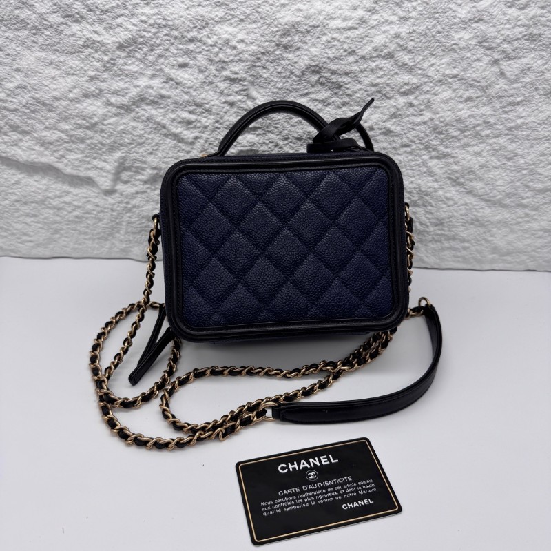 Chanel/香奈兒 mini 藍金 荔枝紋牛皮 venitycase 相機包️-1