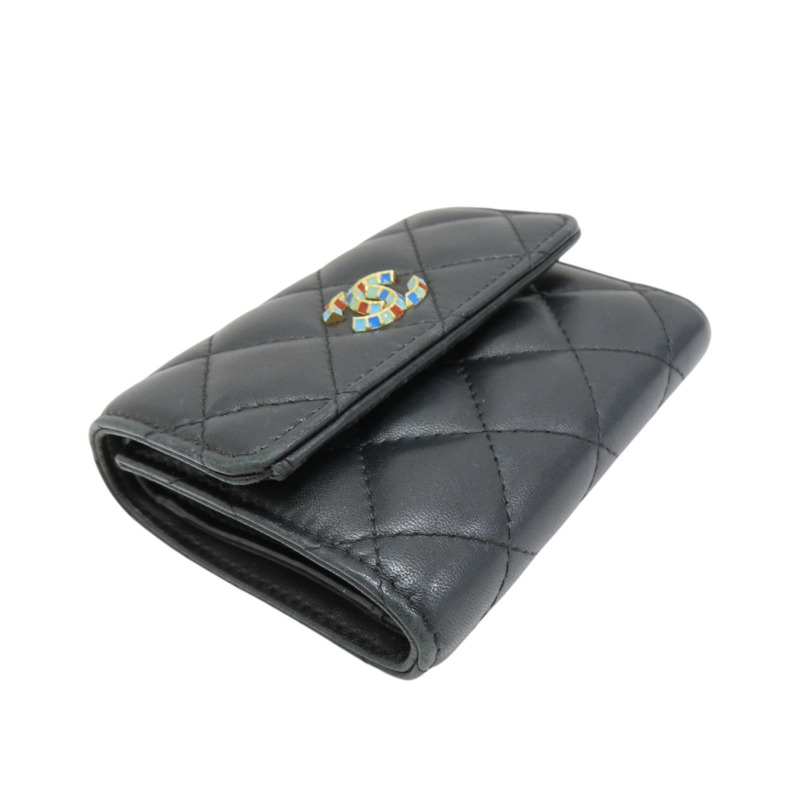 黑色 皮革 彩色雙C 三折短夾 無卡-2