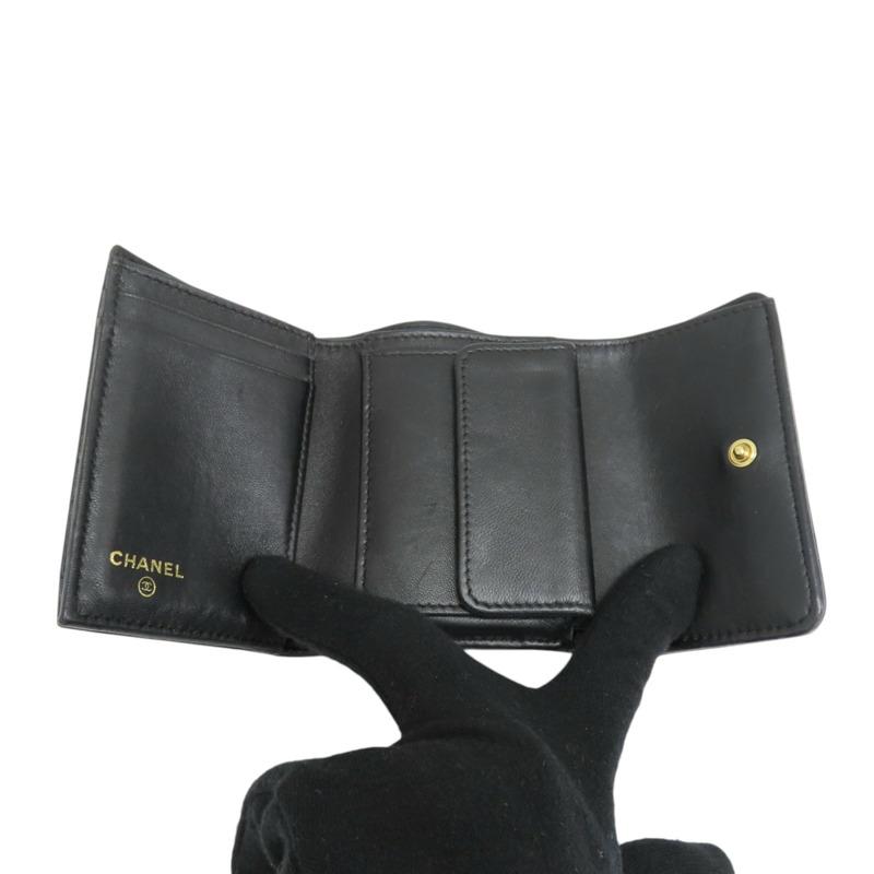 黑色 皮革 彩色雙C 三折短夾 無卡-4