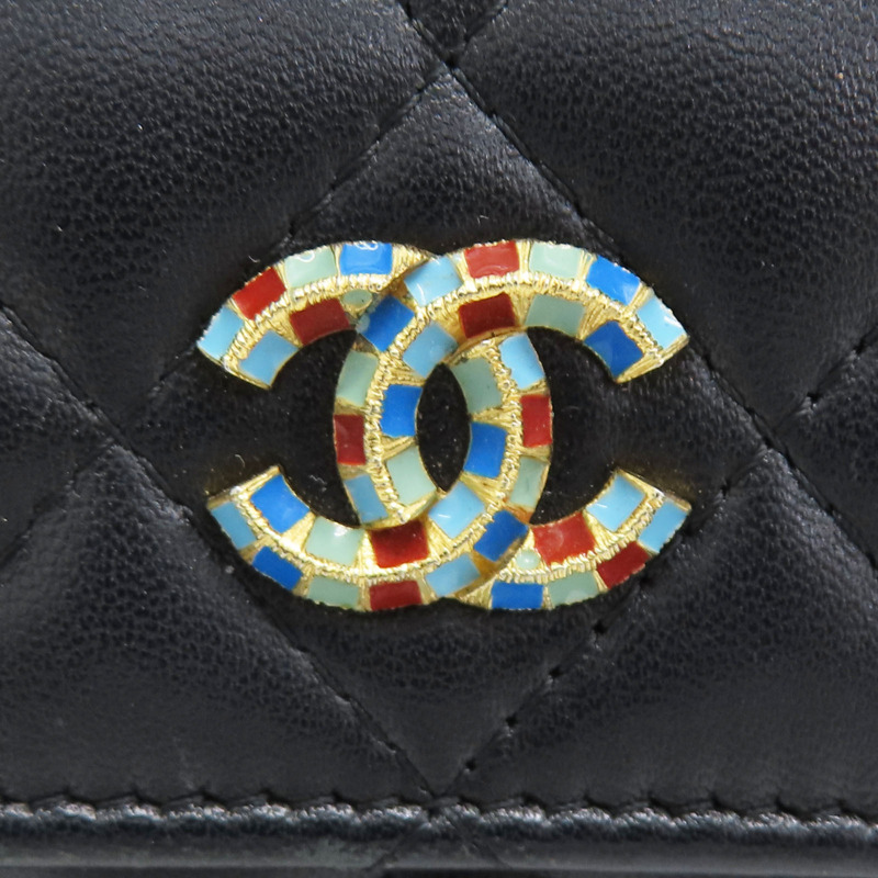 黑色 皮革 彩色雙C 三折短夾 無卡-7