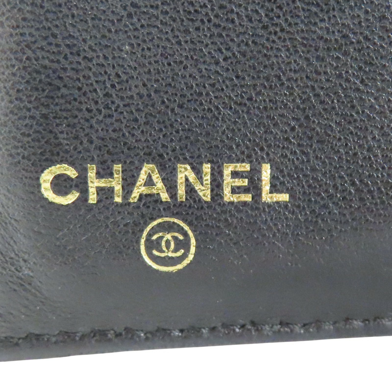 黑色 皮革 彩色雙C 三折短夾 無卡-8