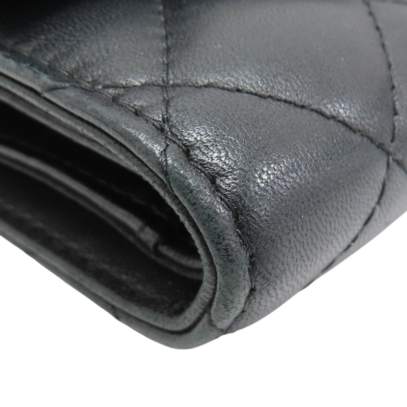 黑色 皮革 彩色雙C 三折短夾 無卡-10