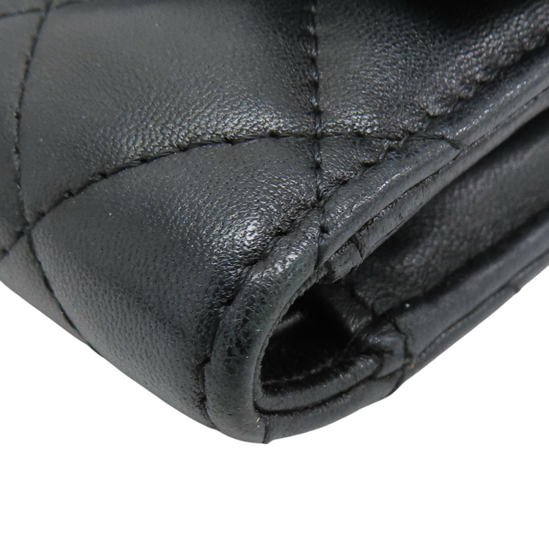 黑色 皮革 彩色雙C 三折短夾 無卡-11