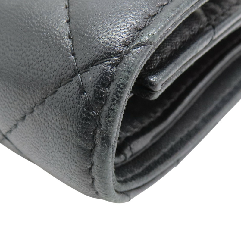 黑色 皮革 彩色雙C 三折短夾 無卡-13