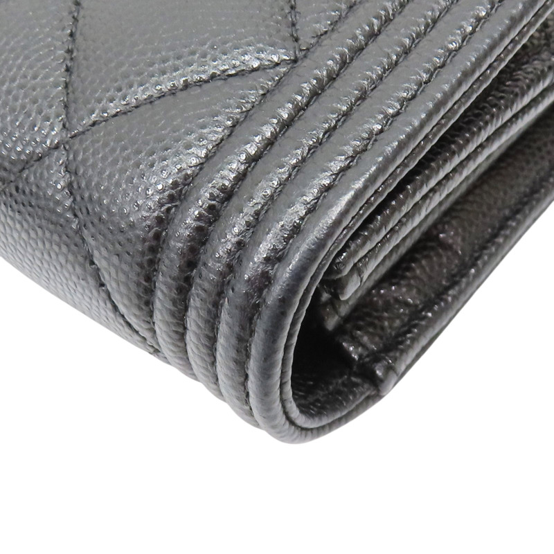 黑色 牛皮 菱格紋 荔枝紋 BOY 扣式長夾 銀扣 A80286-12