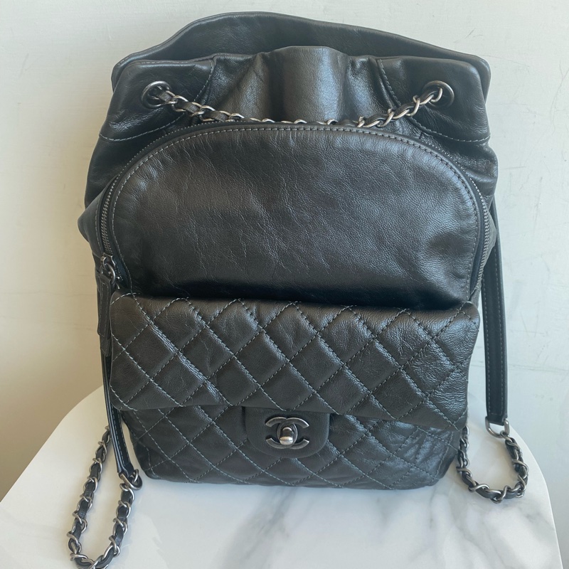 Chanel 黑銀雙肩包-0