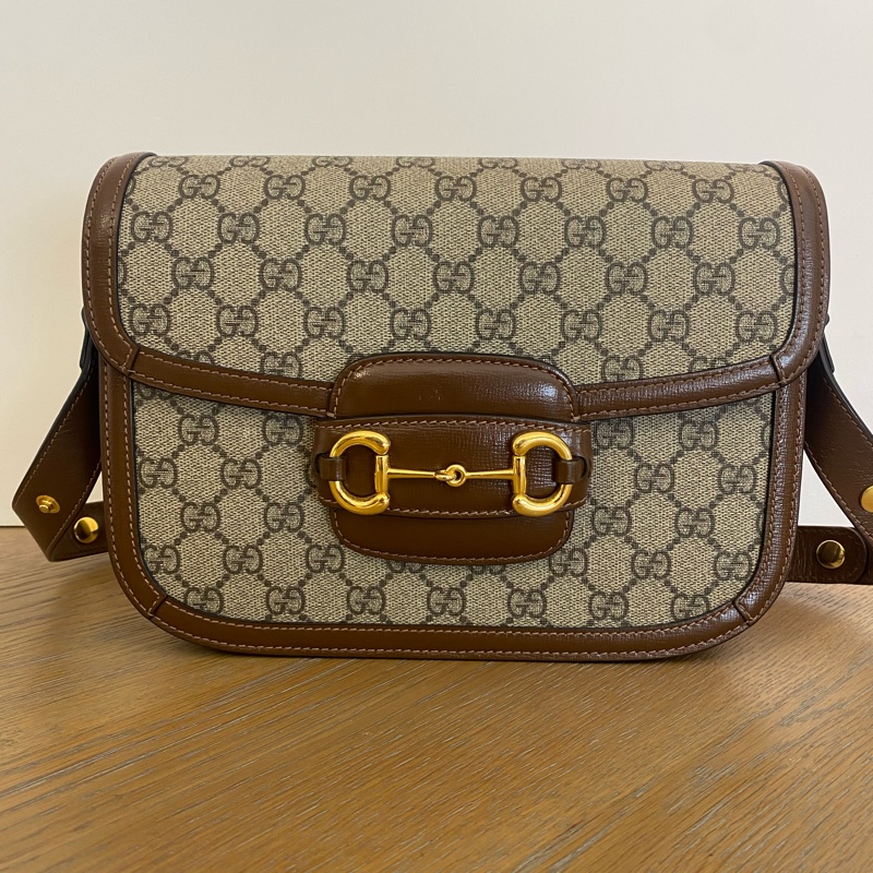 Gucci/古馳 烏木烏木色拼老花1955馬鞍包 小號 可單肩斜挎-0