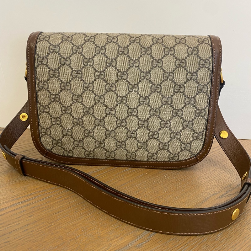 Gucci/古馳 烏木烏木色拼老花1955馬鞍包 小號 可單肩斜挎-2