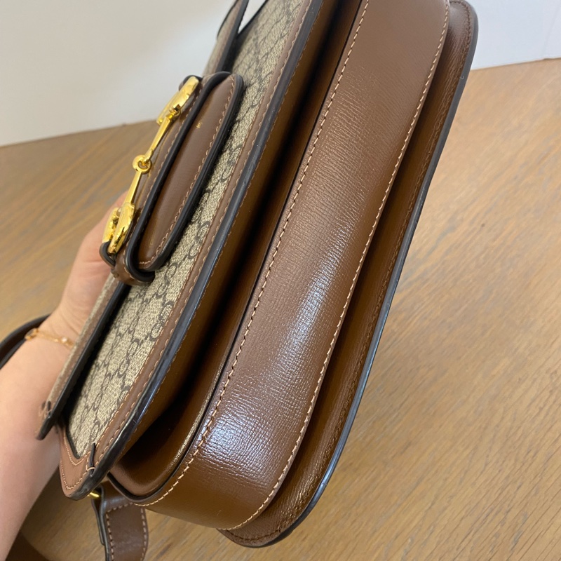 Gucci/古馳 烏木烏木色拼老花1955馬鞍包 小號 可單肩斜挎-5