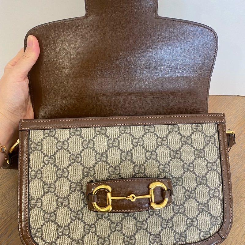 Gucci/古馳 烏木烏木色拼老花1955馬鞍包 小號 可單肩斜挎-7