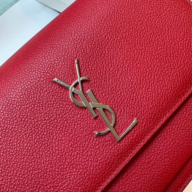 YSL 銀釦紅皮下蓋斜背包-1