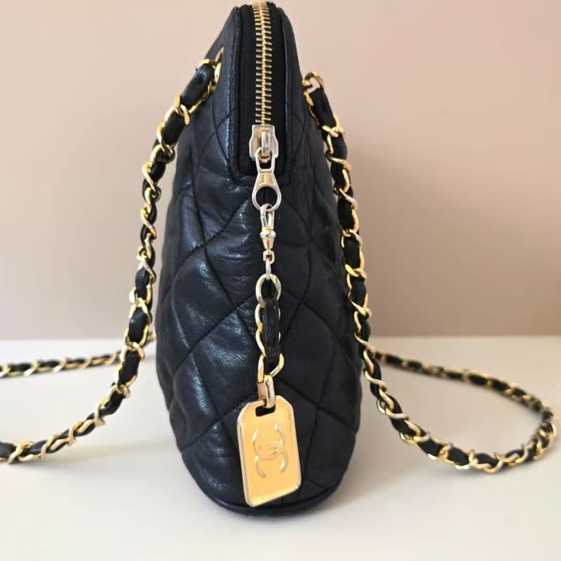 【LA LUNE】絕版中古包 Chanel黑色皮革鏈條包 單肩包 側背包 二手包 古董包-1