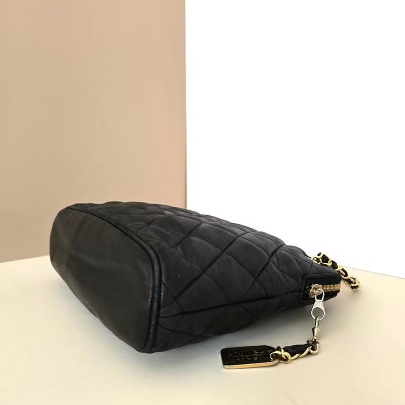 【LA LUNE】絕版中古包 Chanel黑色皮革鏈條包 單肩包 側背包 二手包 古董包-3