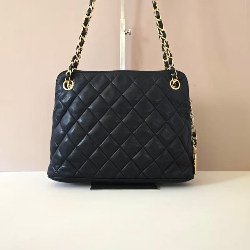 【LA LUNE】絕版中古包 Chanel黑色皮革鏈條包 單肩包 側背包 二手包 古董包-5