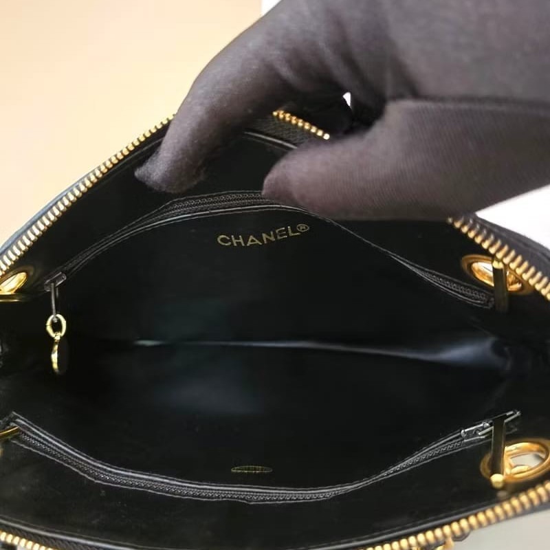 【LA LUNE】絕版中古包 Chanel黑色皮革鏈條包 單肩包 側背包 二手包 古董包-7