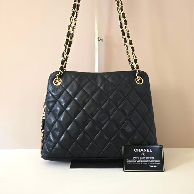 【LA LUNE】絕版中古包 Chanel黑色皮革鏈條包 單肩包 側背包 二手包 古董包-8